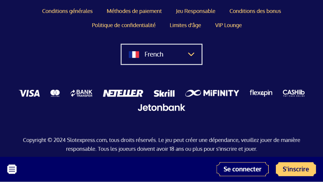 Paiement au Slot Express Casino Méthodes de Paiement en Slot Express Casino en Ligne pour Jouer